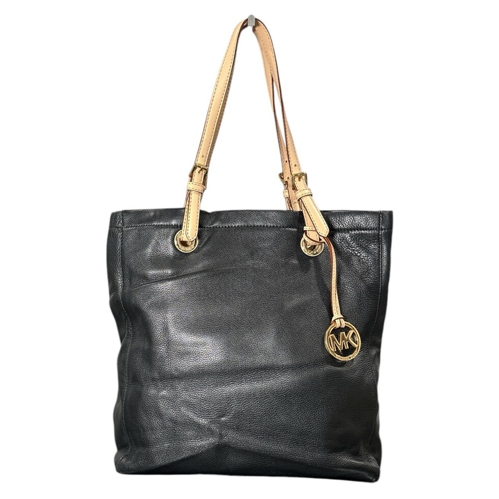 Michael Kors Black Pebbled Leather Tote Purse Shoulder Bag Nude Straps